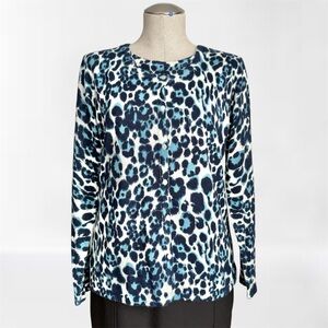 Laura Scott Blue Leopard Print Cardigan Sweater
